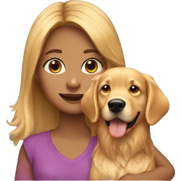 Teen girl with a golden retriever  emoji