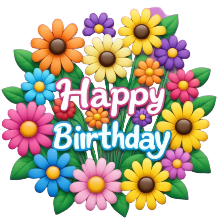 Multicolored flowers with “happy birthday, Mina” sign emoji