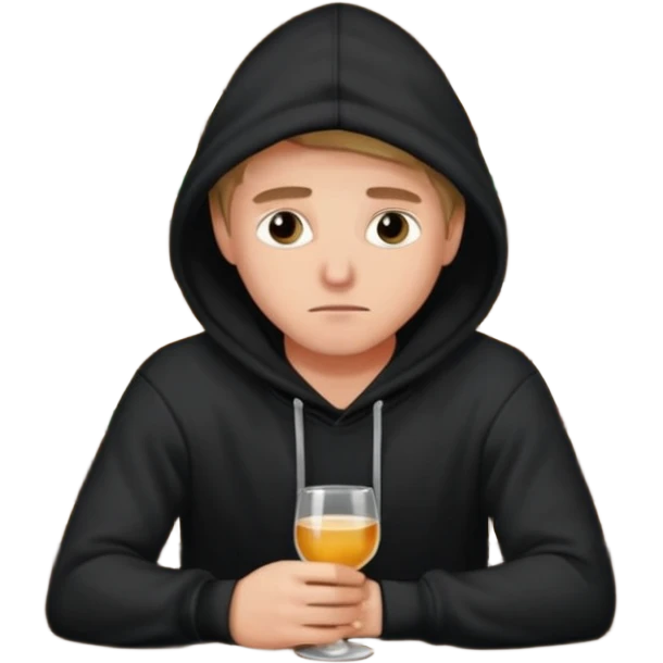 Caucasian in black hoodie sitting sad at bar emoji
