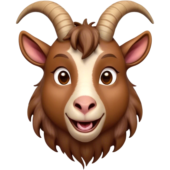 Cinematic Comical Brown Goat Portrait Emoji, Head tilted dramatically with an exaggeratedly amused expression, featuring a sleek brown fur with distinct, quirky curved horns, wide, expressive eyes filled with playful disbelief, Simplified yet hilariously expressive features, highly detailed, glowing with a slightly sassy glow, high shine, dramatic yet playful, stylized with an air of cheeky mischief, bright and endearing, soft glowing outline, capturing the essence of a spirited and over-the-top goat, so meme-worthy it feels like it could side-eye its way into internet fame instantly! emoji