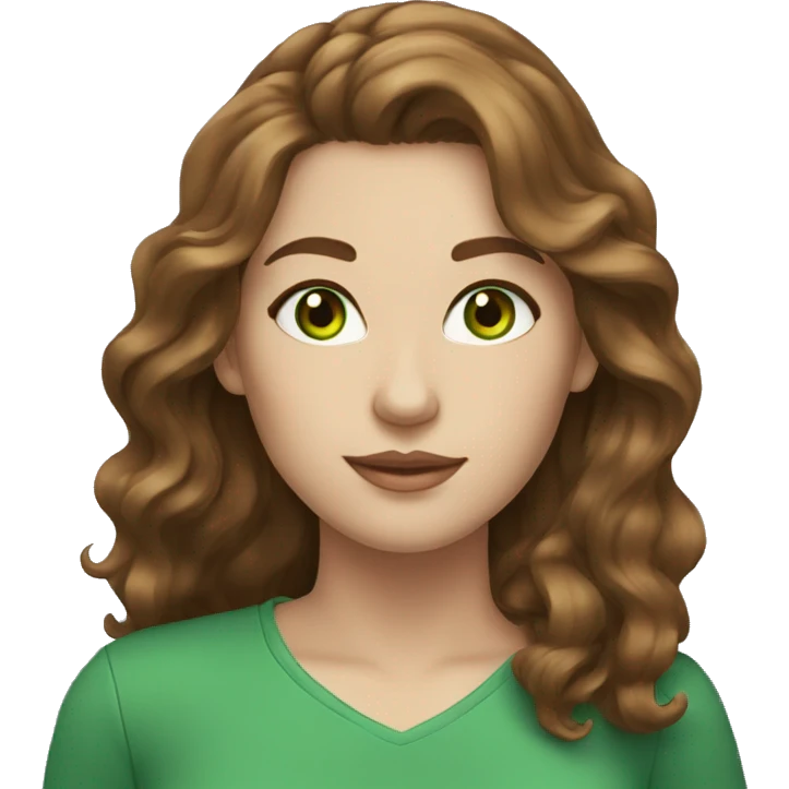 woman brown wavy hair green eyes white skin emoji