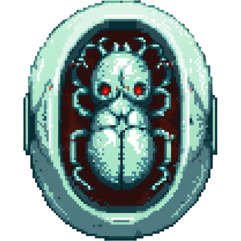 MRI embryo digital fetal small shape in otherworldly bubble, eerie, horror, insectoid, crustaceanoid, pupa, crystalis emoji