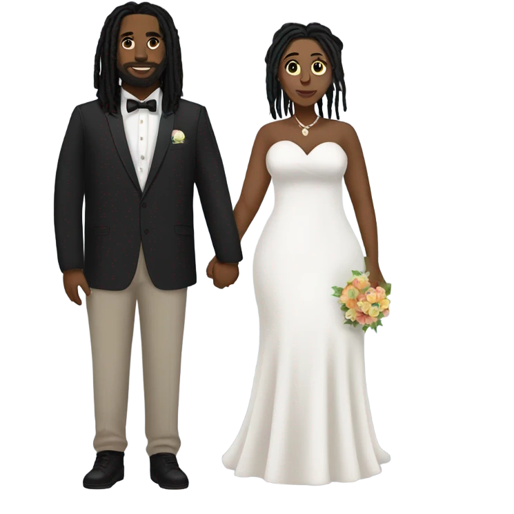 black couple with plus size man black dreadlocks, full body wedding emoji