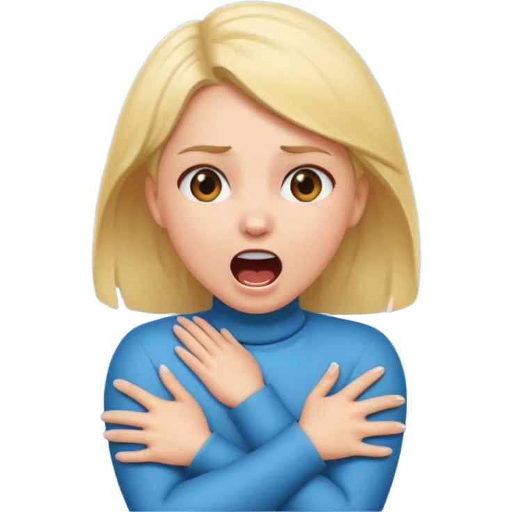 Girl with arms crossed around neck scream emoji