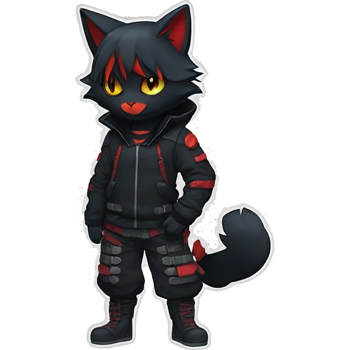 Edgy Shy Anthro Ninja boyish cool pretty dark black Litten-Pokémon-cat-fursona-animal techwear emoji