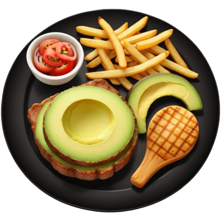 pork chops, fries, tomato onion salad, and avocado  emoji