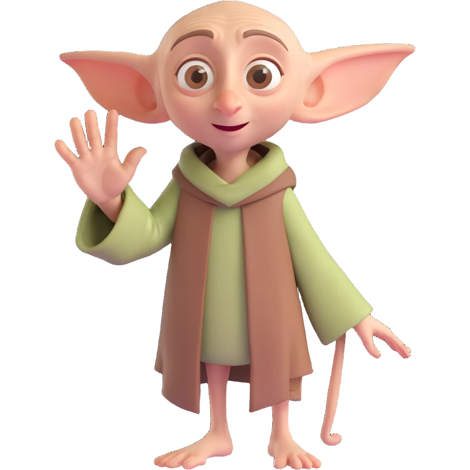 Harry Potter series, 3D emoji style, Dobby the house elf waving emoji