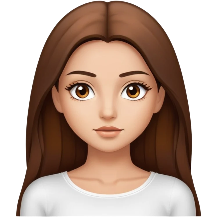 beautiful girl, long straight brown hair, brown eyes with lashes, wearing a white crop top, tan skin emoji