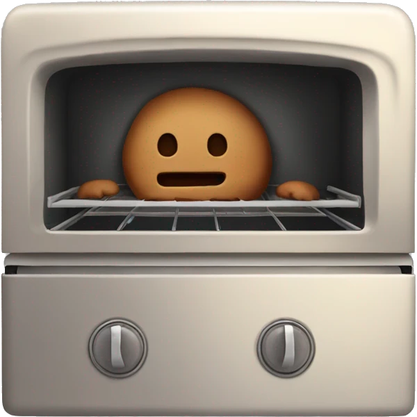 Oven with scared gingerbread man body trapped inside emoji