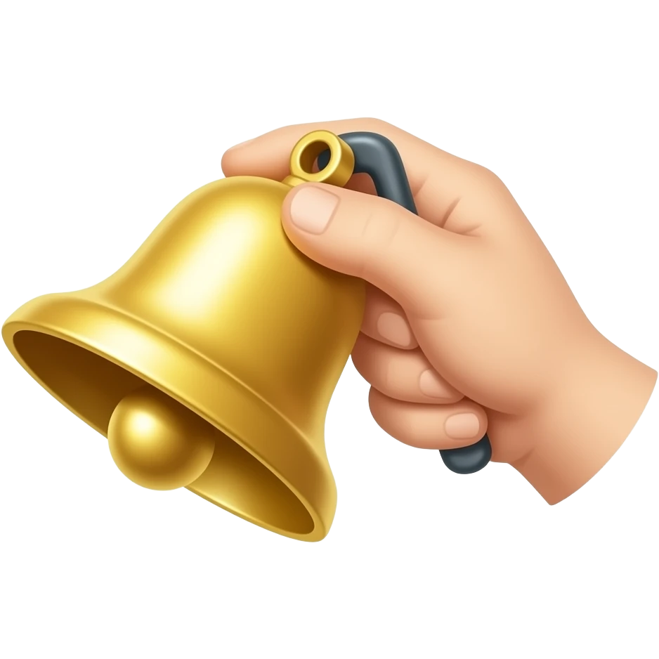 A handheld ringing bell with visual ringing effects, text below it "Racist Bell", filled background emoji