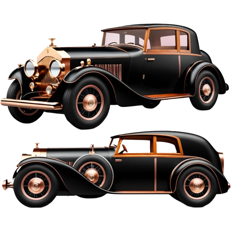 Dark black Bare bones streamlined stripped down hot rodded inlaid rose gold and wood accentuated sporty 1932 Rolls Royce with futuristic electric spaceship plasma neon glowing motors and lightening dynamos with wide racing wheels that are held strong by advanced suspension and steering emoji