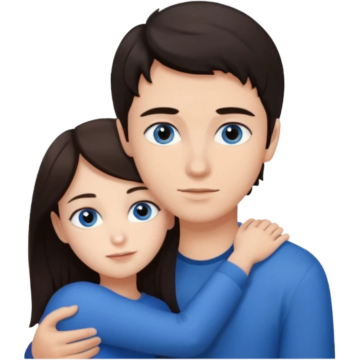  Chłopak z ciemnymi włosami z brązowymi oczami przytulający się do brunetki z niebieskimi oczami emoji