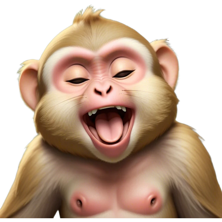 Cinematic Cute Yawning Macaque Portrait Emoji, Head tilted slightly with a dramatic, wide-open yawn, showcasing a gently textured face with half-closed, sleepy eyes and an open, relaxed mouth, Simplified yet irresistibly adorable features, highly detailed, glowing with a soft, cozy glow, high shine, relaxed yet expressive, stylized with a dash of whimsical charm, soft glowing outline, capturing the essence of a drowsy yet affectionate primate that appears ready to stretch out for a nap! emoji