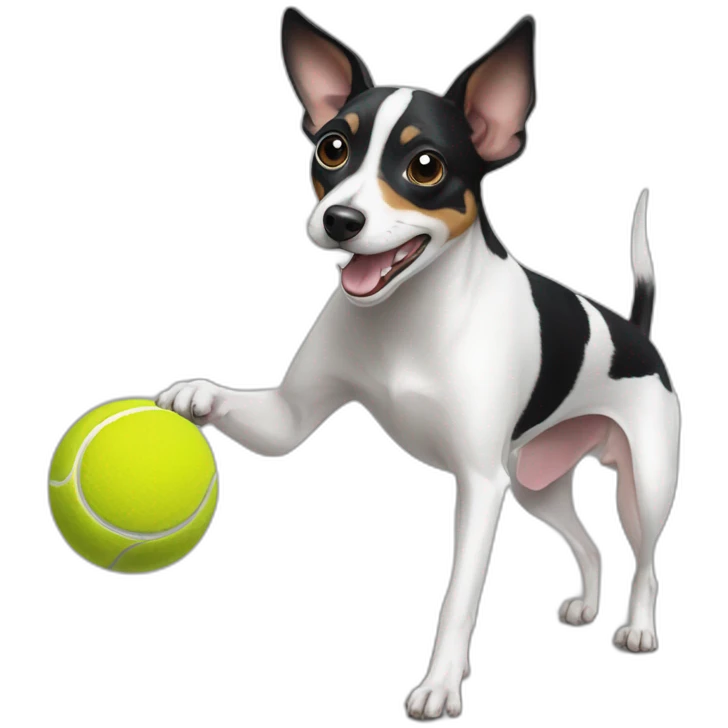 black and white rat terrier playing with tennis ball emoji