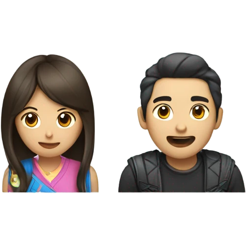 Asian female with long hair and Asian male playing video games emoji