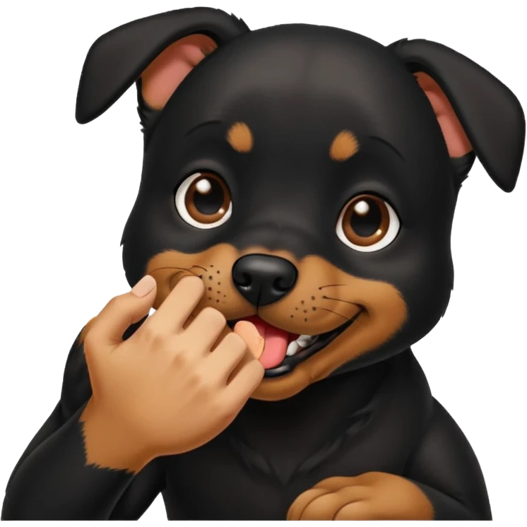 cute black dog biting someone's hand emoji