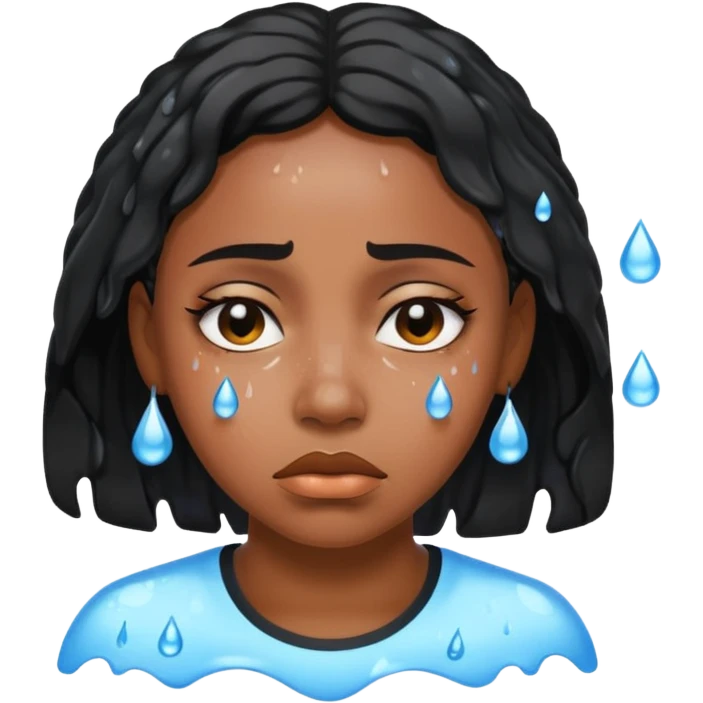 Black woman sad and sweating water emoji