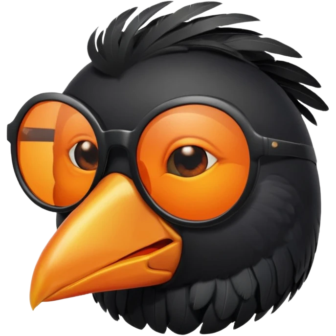 black bird with sunglasses and orange beak emoji
