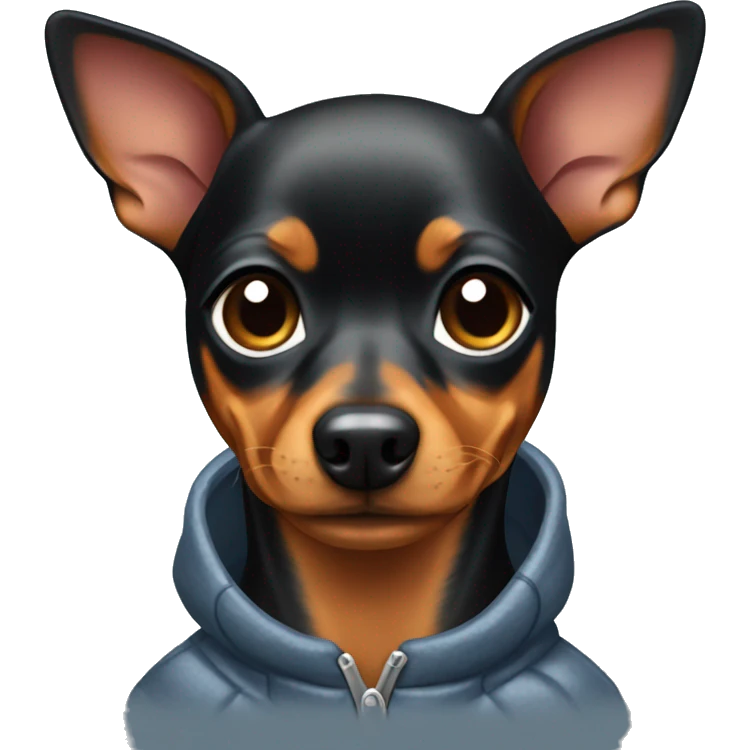 Miniature Pinscher female dog in a winter jacket emoji