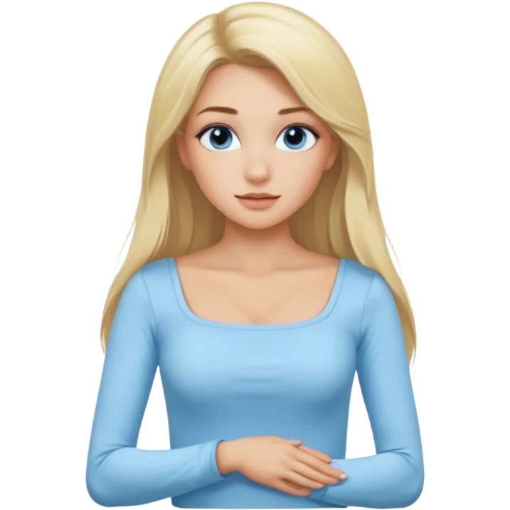 pretty girl blonde long hair makeup baby blue skin tight square neckline long sleeve top emoji
