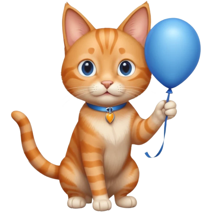 cat holding blue balloon in hand emoji
