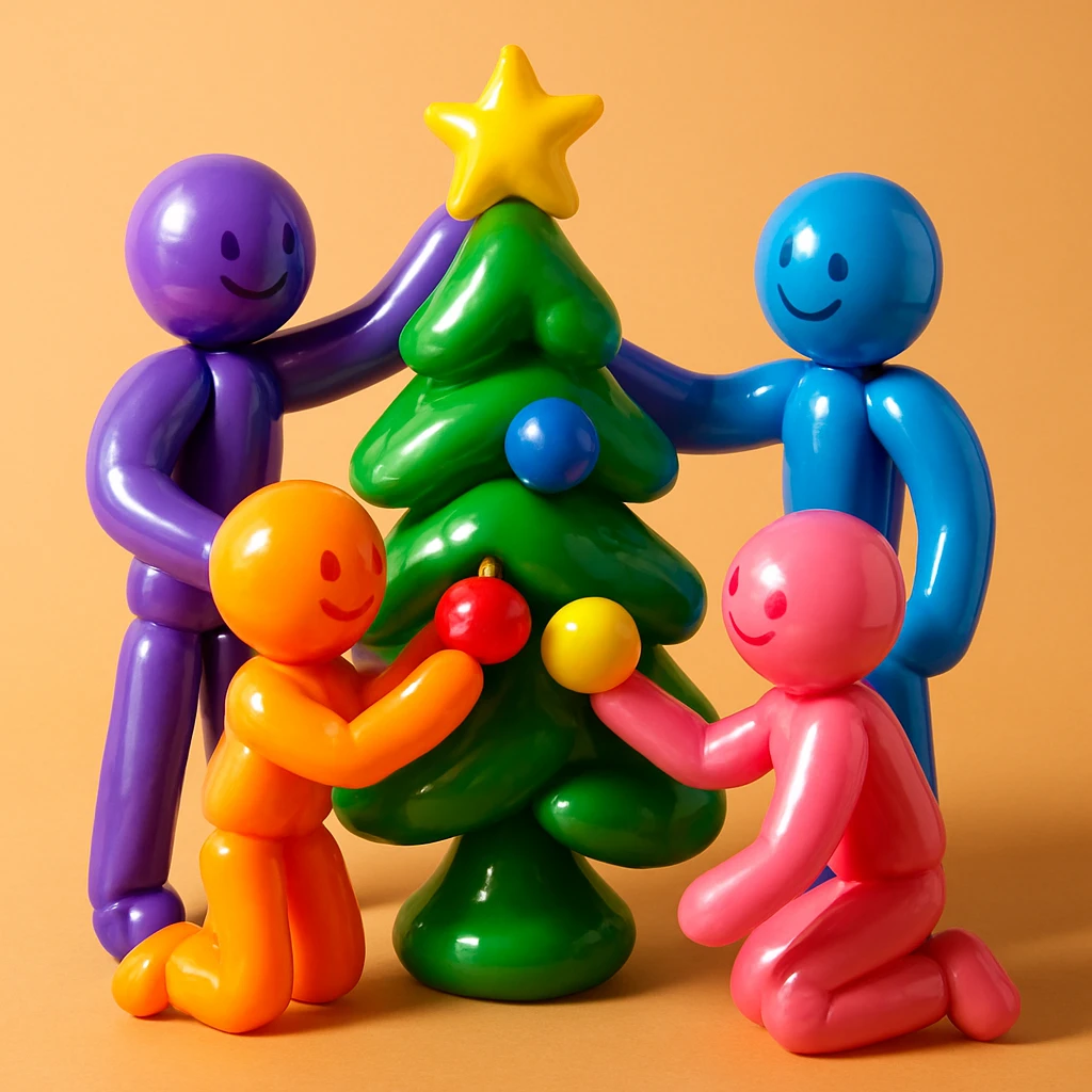 people decorating a Christmas tree emoji