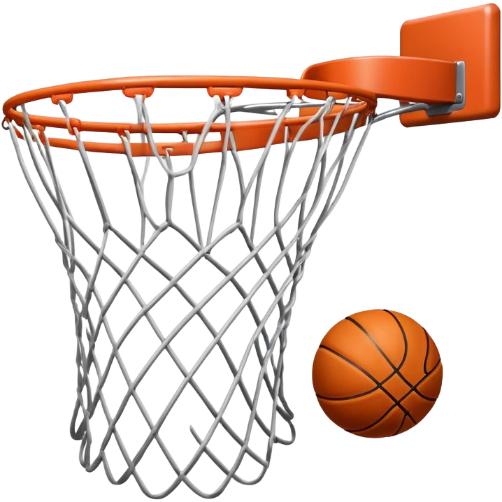 A close-up of a basketball shild and hoop with the ball swishing through the net, captured mid-air. The background emphasizes the tension and excitement of the moment, with the rim and net in sharp focus, showcasing the precision and skill of the sport. emoji
