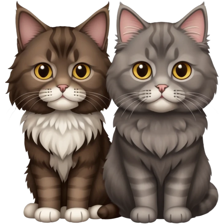 A dark brown Maine Coon cat and a Grey schottish fold cat emoji