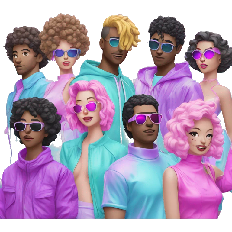 Vaporwave group of people on white background emoji