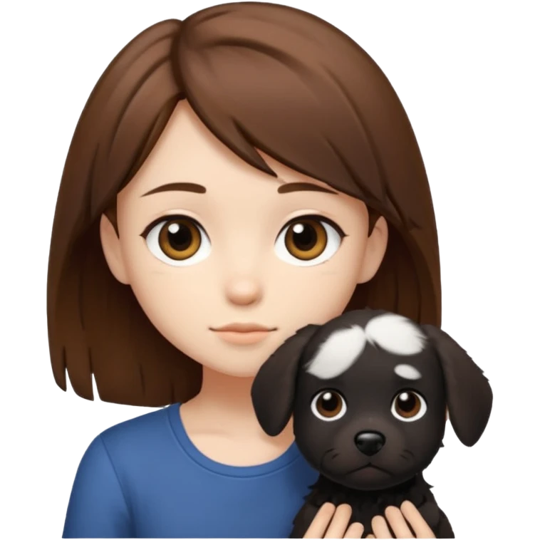 chibi teen with brown hair and her BLAck dog whos scruffy emoji