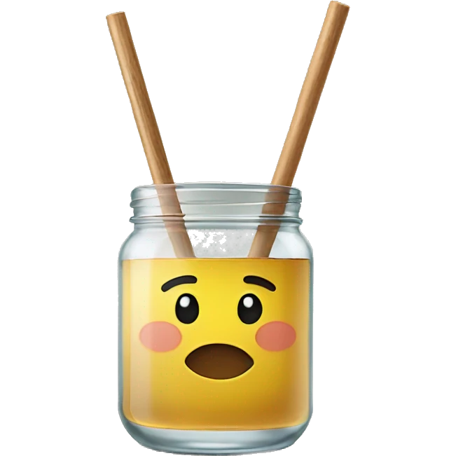 clear glass with wood lid and straw emoji