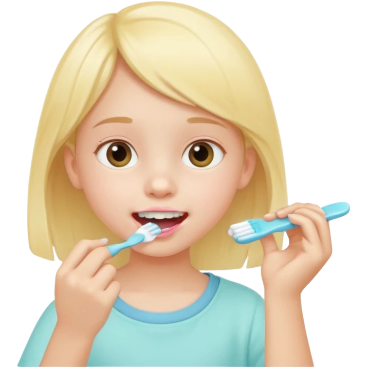 little girl brushing her teeth, pastel portrait, bright nourishing morning atmosphere, soft focus emoji