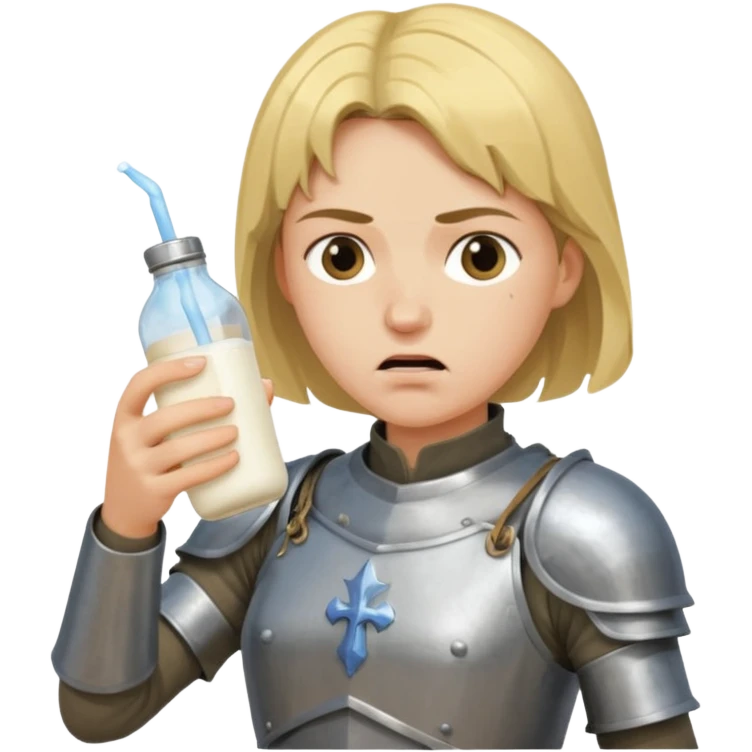 Un biberon avec du lait chaud et Jeanne d’arc en colère qui flotte dedans  emoji