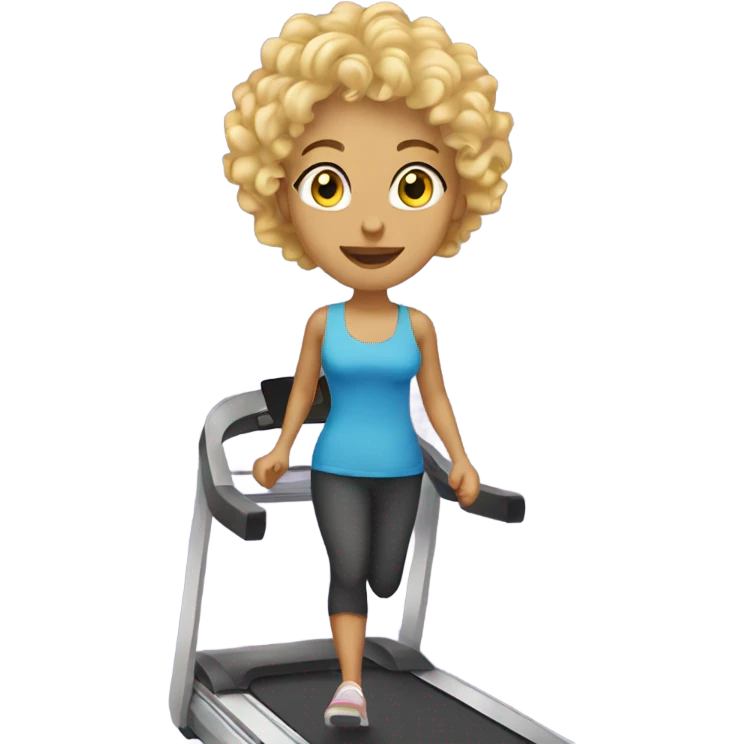 Blonde curly hair woman walking on treadmill emoji