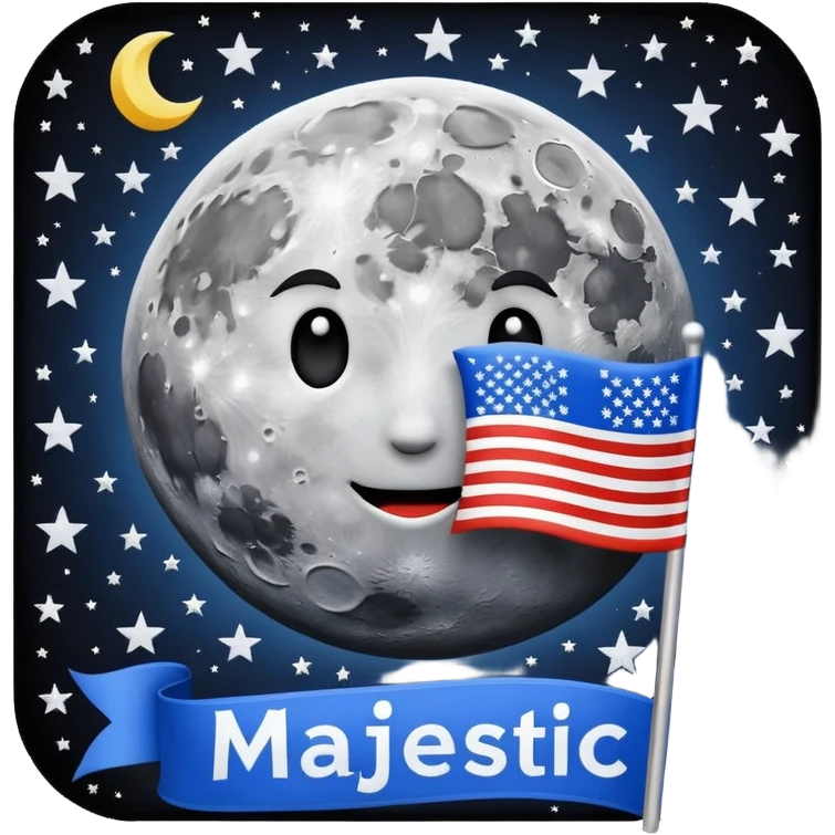 На фоне космоса луна а на ней флаг и написано "Majestic\" emoji