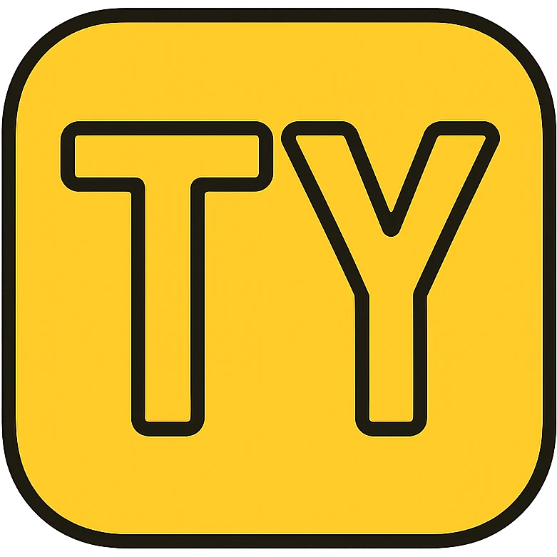 iOS app icon with the letters TY, modern, minimal, bold thick letters, rounded corners, flat color background, no gradients, suitable for iPhone home screen emoji
