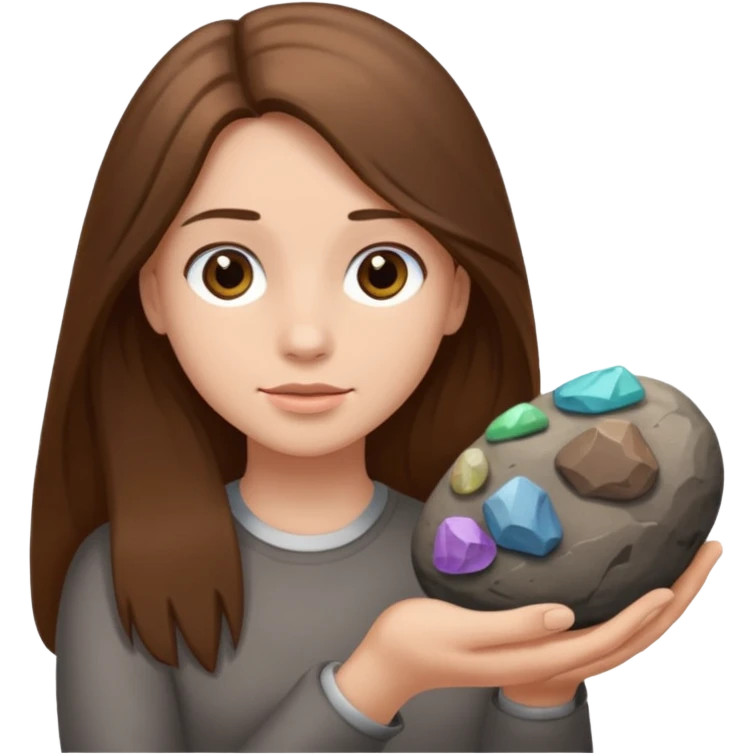 긴 갈색머리고 돌을 들고있어 emoji