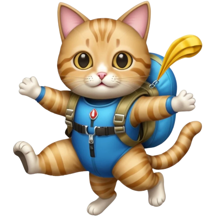 Skydiving cat with parachute and UFO emoji