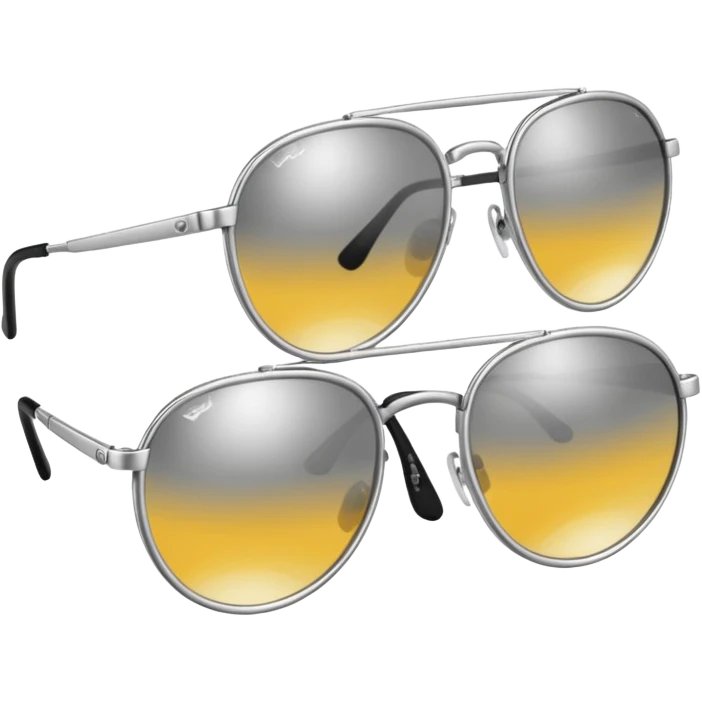 A pair of luxury sunglasses emoji with silver chrome frame, smooth rounded lenses, reflective metallic surface, high-end swag aesthetic, minimal and clean design, iOS emoji style, centered, white background emoji