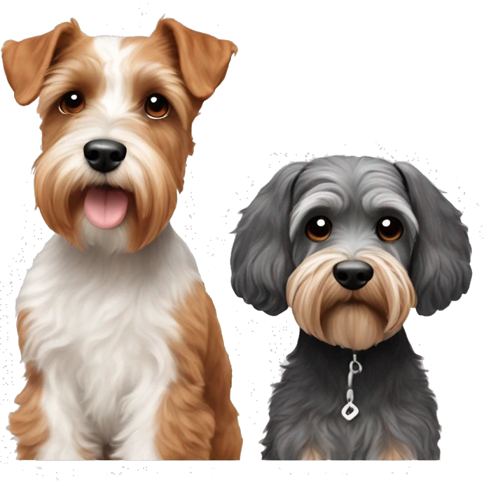 Ginger cockapoo planning with a miniature Schnauzer￼ emoji