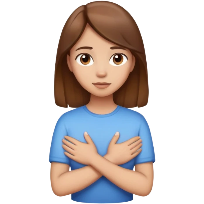 Make an emoji of a girl with brown hair with her hands crossed against her chest emoji