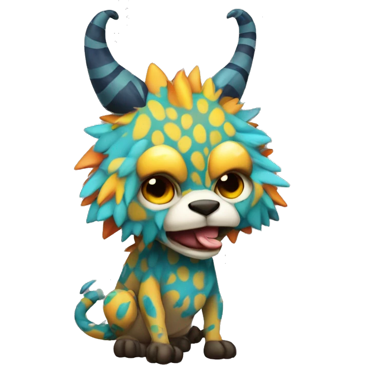 a colorful edgy vernid-fionbri-animal-creature with splash patterns full body emoji