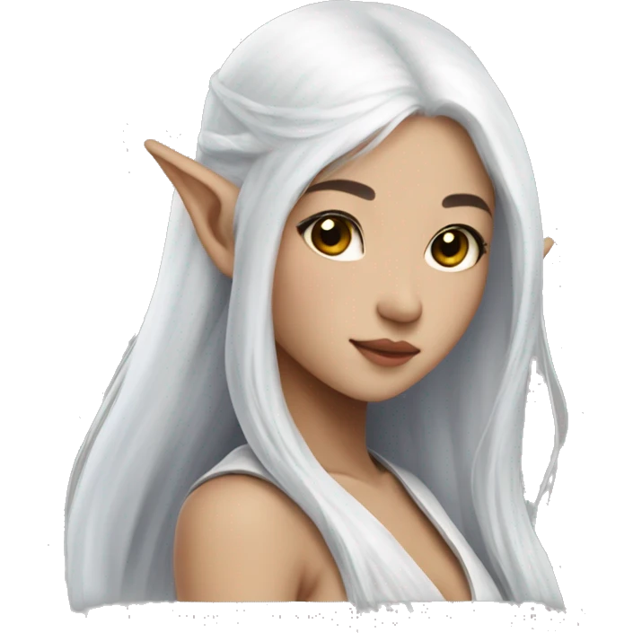 Asian feminine body slim long white hair elf  emoji