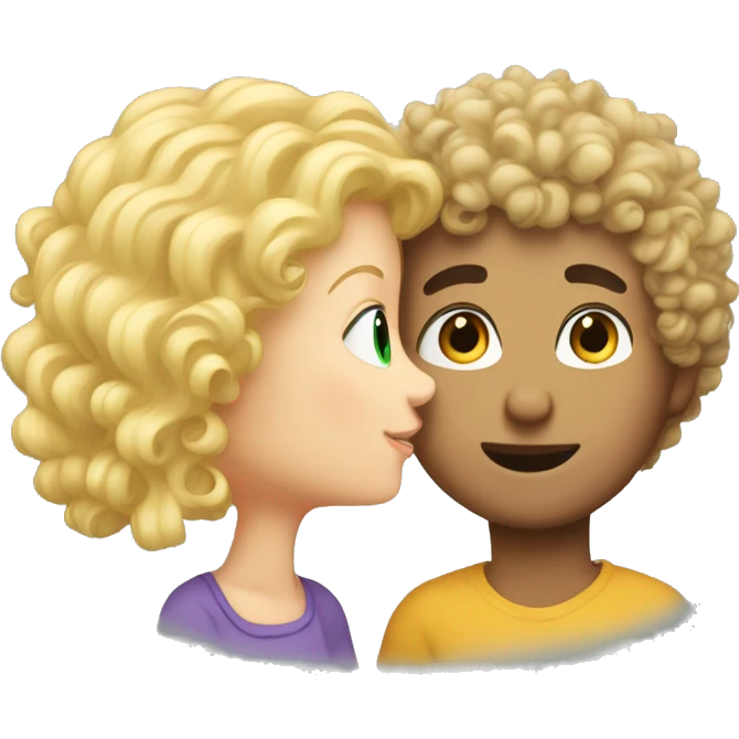 curly hair boy kiss a blonde girl  emoji