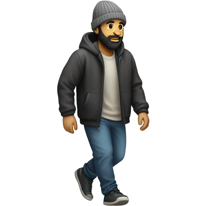 Man walking on concrete with beard and beanie  emoji