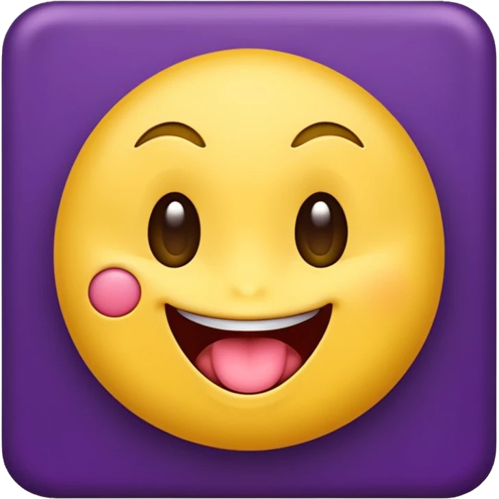 "A mischievous yellow emoji face with a sly, tilted smile, slanted eyebrows, and its tongue playfully sticking out to the side. The background is a deep purple. The expression looks naughty, teasing, and a little cheeky." emoji