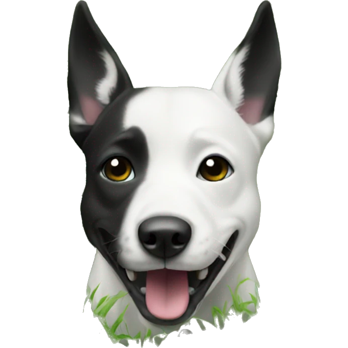 dog Black white in grass with open mouth emoji