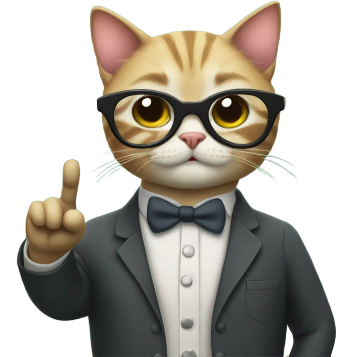 cat wearing glasses and a teacher's suit pointing to a blackboard emoji