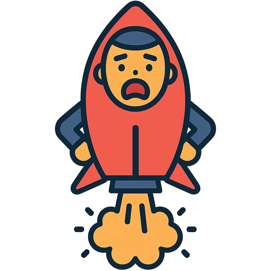 rocket man with a screaming face and farting, color outline icon style emoji