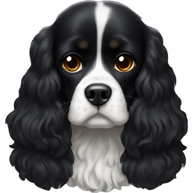 Small completely black king spaniel with black fur on his whole face and white fur on chest emoji